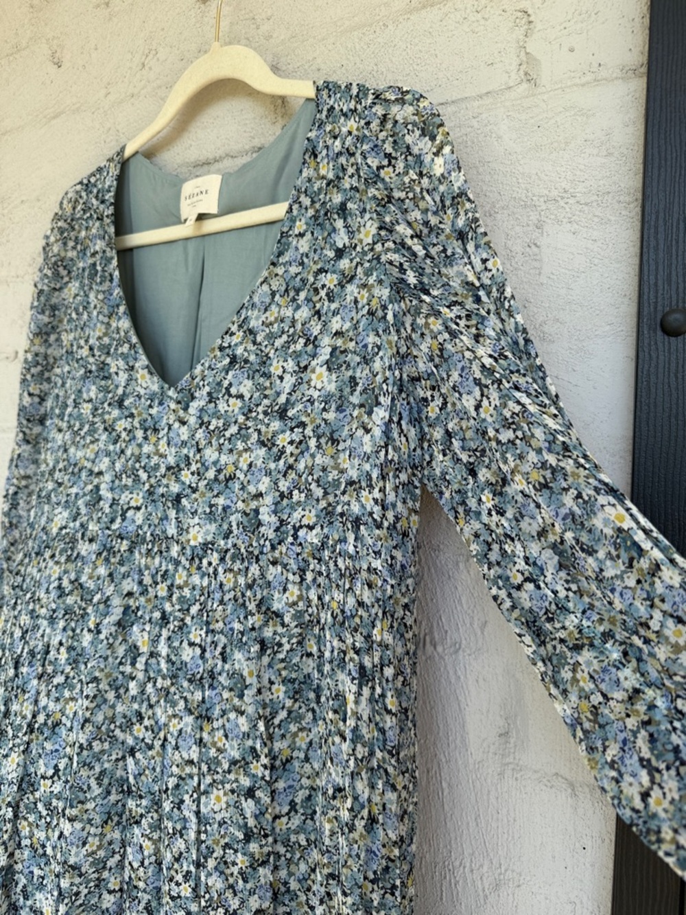 Sezane Aurena Boho Mini Dress Garden Blue Floral Print Size 38 (US size 6/8) - Picture 5 of 14